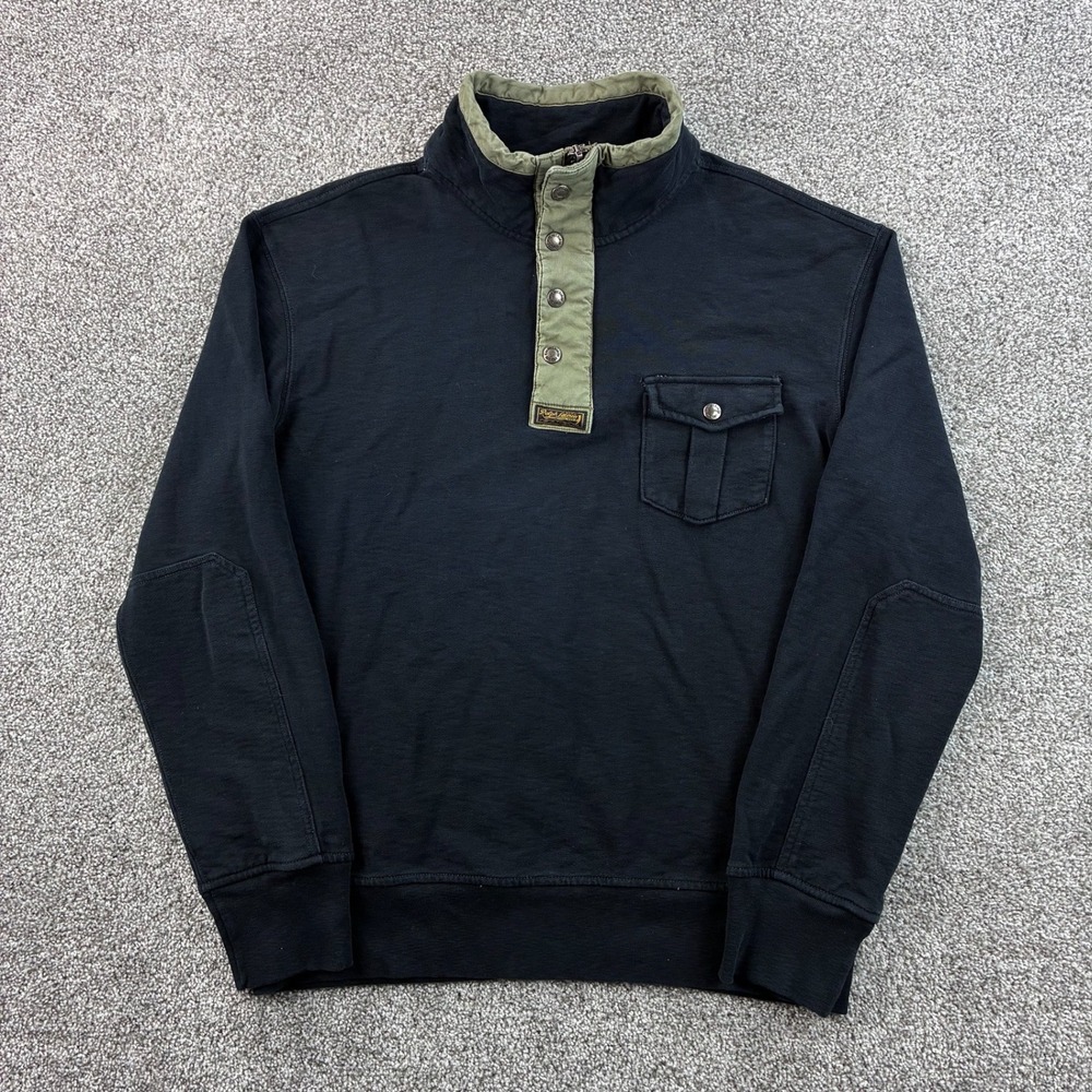 Vintage Polo Ralph Lauren Pullover Mens XL Black Rugby Utility Elbow Patch